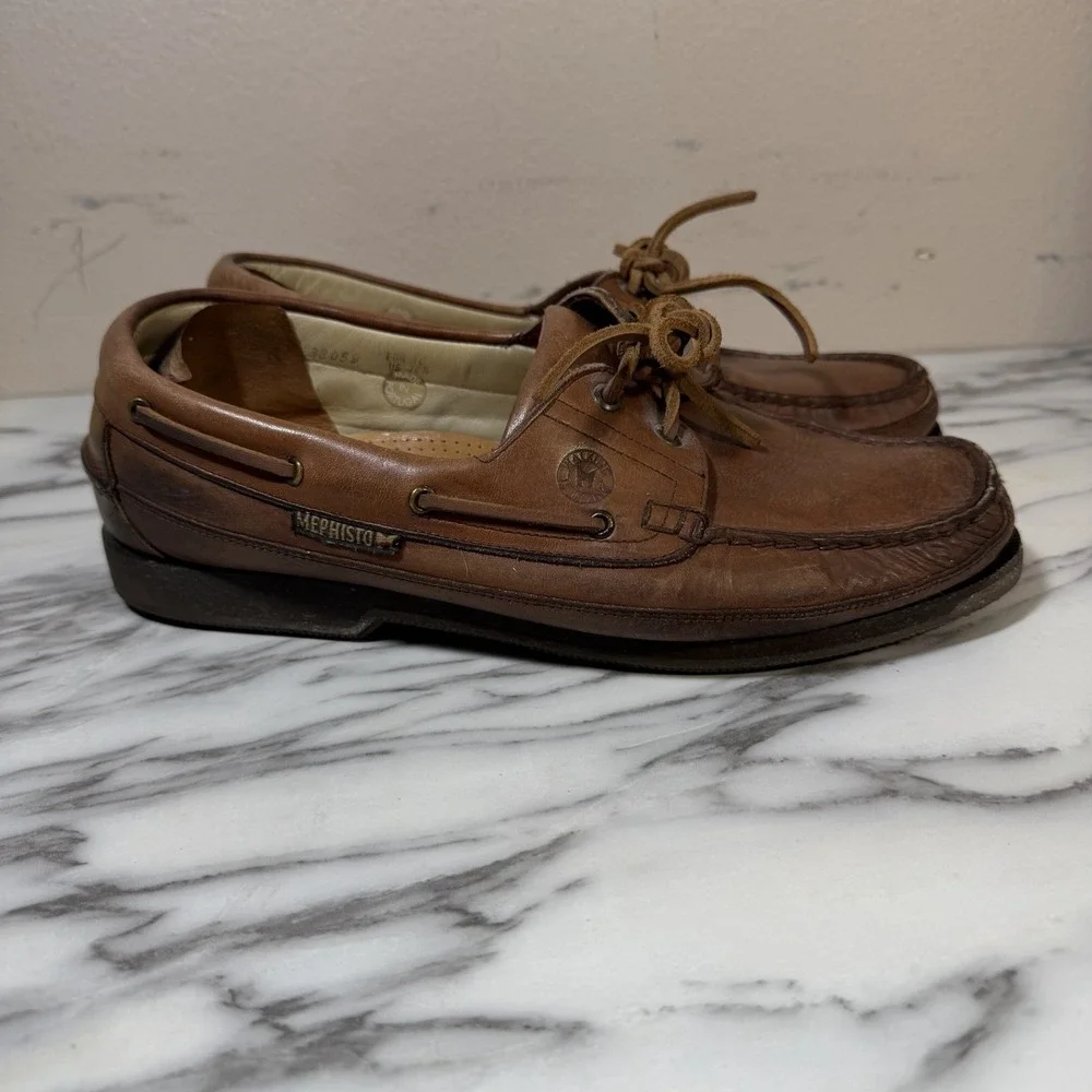 Mephisto Spinnaker Boat Shoes Men's 10.5 Brown Leather Loafers Air Relax Lace Up